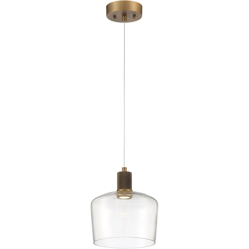Port Nine LED 9 inch Antique Brushed Brass Pendant Ceiling Light in Clear