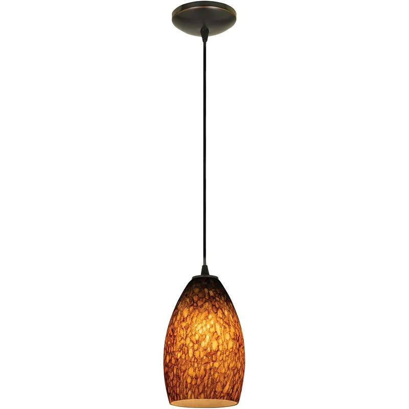 Champagne LED 5 inch Oil Rubbed Bronze Pendant Ceiling Light in Brown Stone