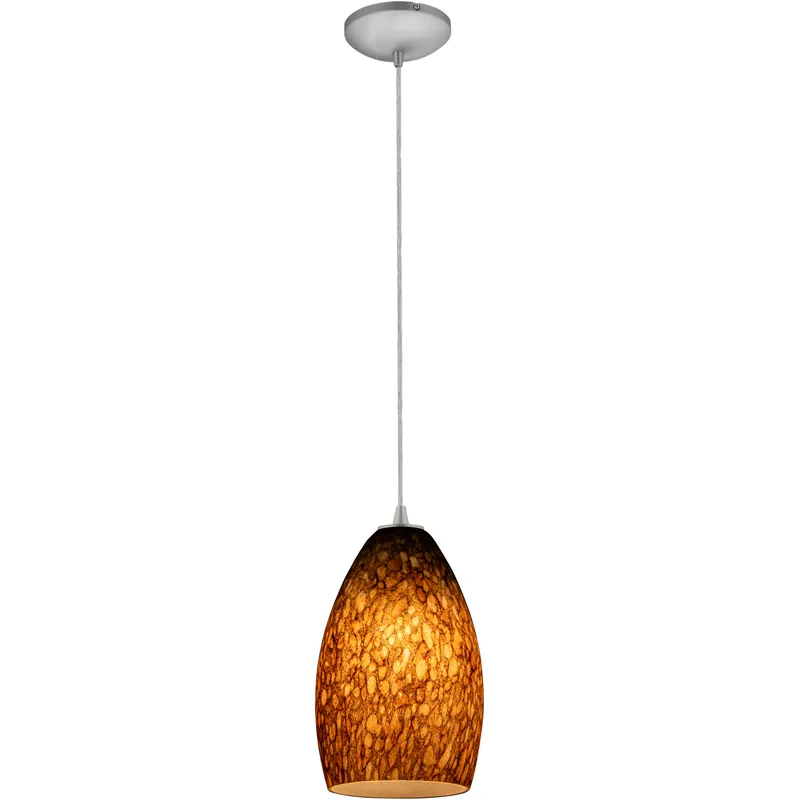 Champagne LED 5 inch Brushed Steel Pendant Ceiling Light in Brown Stone