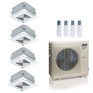 ACIQ ACiQ-36Z-HH-M5C 36000 BTU ACiQ Extreme 23 SEER2 4 Zone Ceiling Cassette Mini Split Heat Pump System - R454B | 230V - 9 + 9 + 9 + 12
