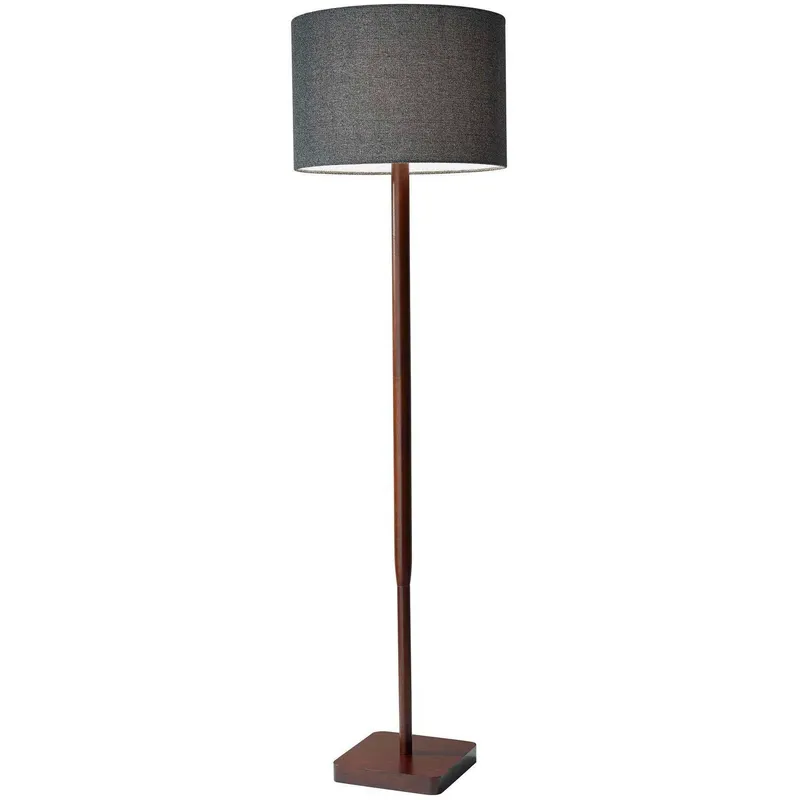 Ellis 59 inch 150.00 watt Walnut Wood Grain Floor Lamp Portable Light in Dark Grey Textured Fabric