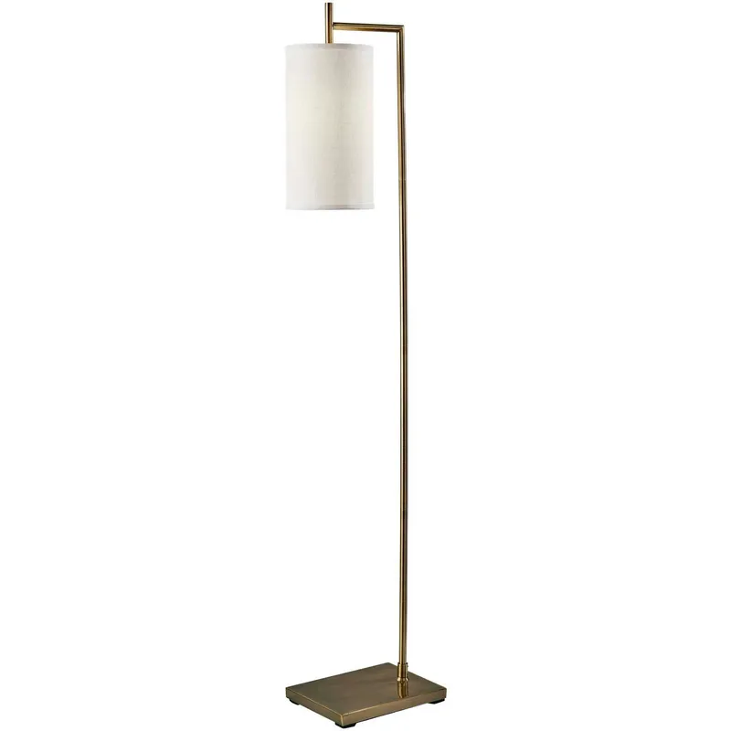 Zion 65 inch 100 watt Antique Brass Floor Lamp Portable Light in White Textured Fabric