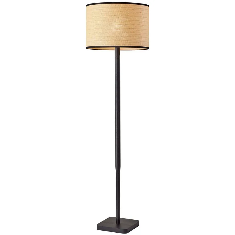 Ellis 58 inch 150.00 watt Black Wood Floor Lamp Portable Light in Natural Woven with Black Trim