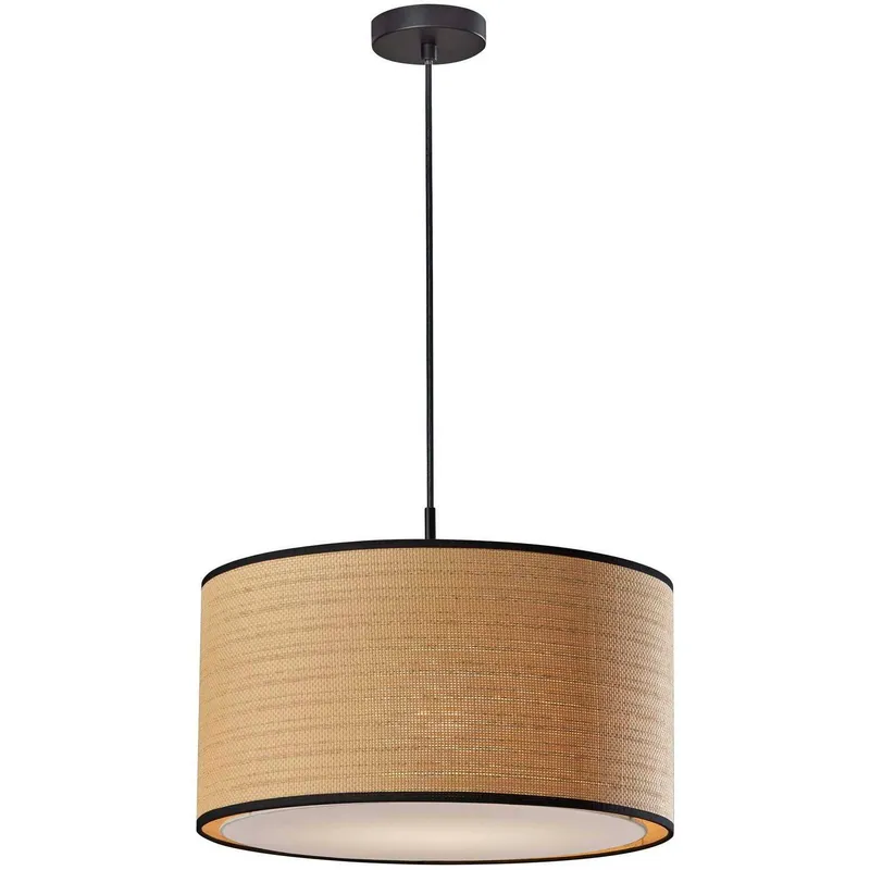 Harvest 20 inch Black Pendant Ceiling Light in Natural Woven with Black Trim, Large