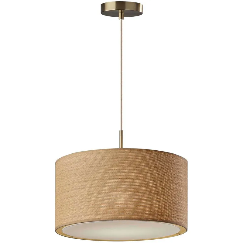 Harvest 20 inch Antique Brass Pendant Ceiling Light in Natural Woven with Beige Trim, Large