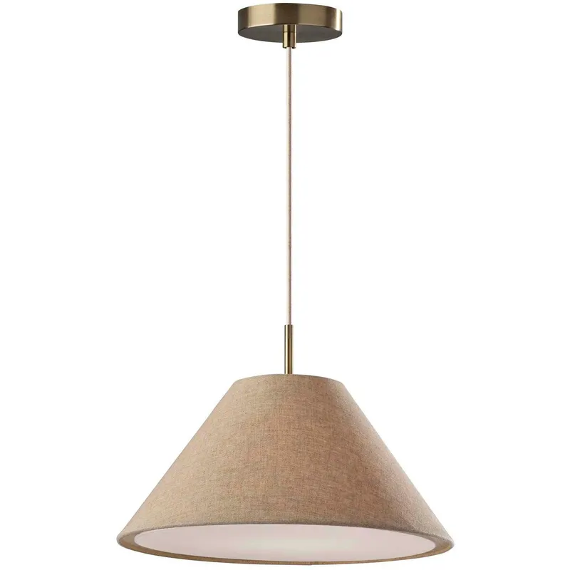 Hadley 18 inch Light Brown Textured Fabric and Antique Brass Pendant Ceiling Light