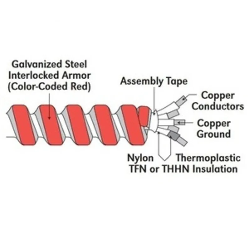Armored Fire Alarm Cable, Type FPLP, Steel Flex, 16-4 Solid
