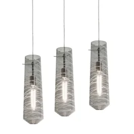 AFX Spun 3-Light Linear Pendant - 120V - Satin Nickel / Smoke Glass