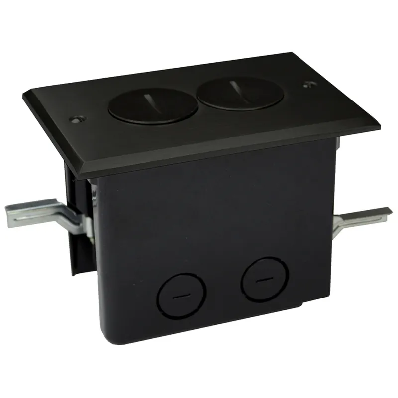 Rectangular Floor Box Assembly, 1 Gang, Duplex Type, 3.500" Deep, Polycarbonate/Brass