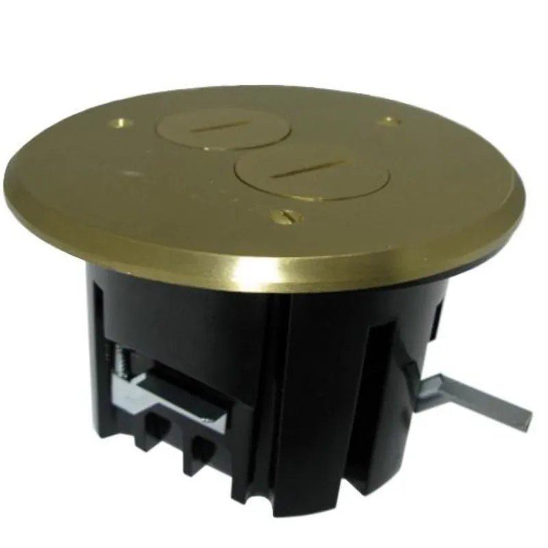 4" Round Floor Box, Duplex Cover, Brass