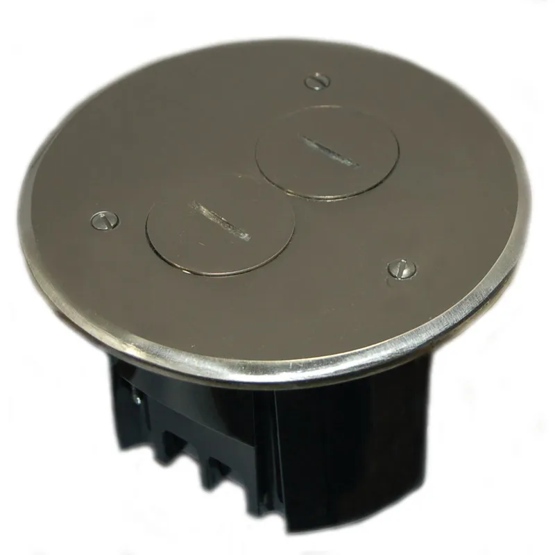 4" Round Floor Box, Duplex Cover, Nickel