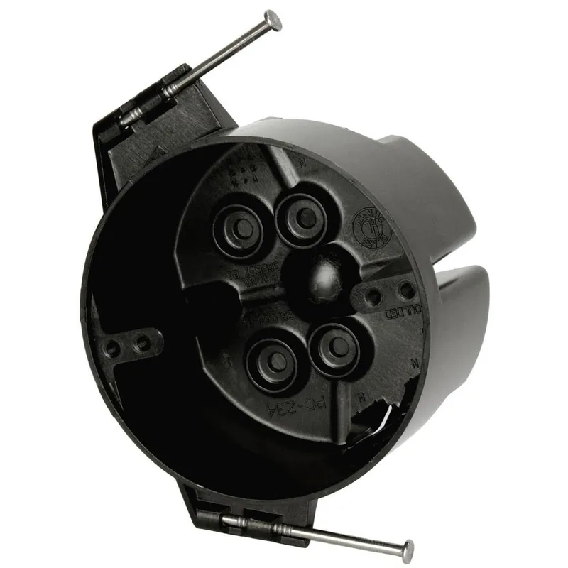 Ceiling Box, Round, 4" Diameter, New Work/Nail-On Type, Polycarbonate