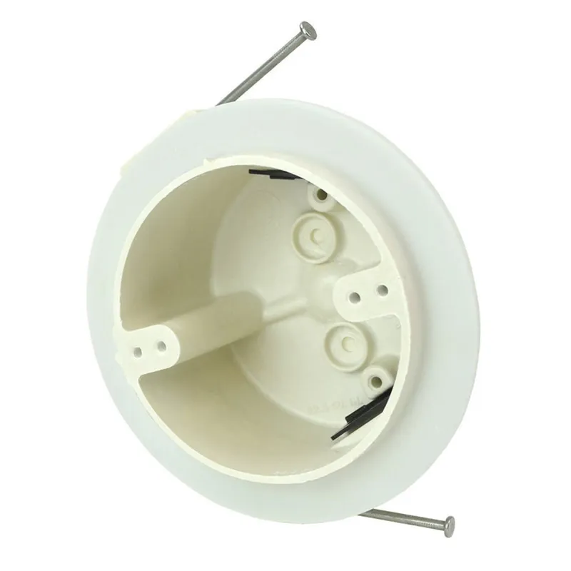 4" Round Ceiling/Fixture Box, Depth: 2-7/16", Nail-On, Non-Metallic