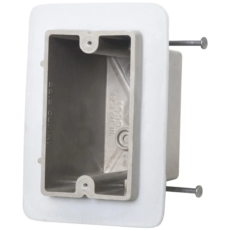 Switch/Outlet Box, 1-Gang, Depth: 3-9/16", Nail-On, Non-Metallic