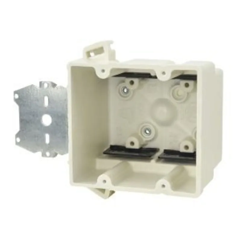 Switch/Outlet Box, 2-Gang, Depth: 3", Bracket, Non-Metallic