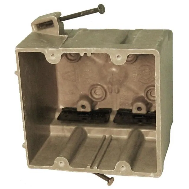 Switch/Outlet Box, 2-Gang, Depth: 3", Nail-On, Non-Metallic
