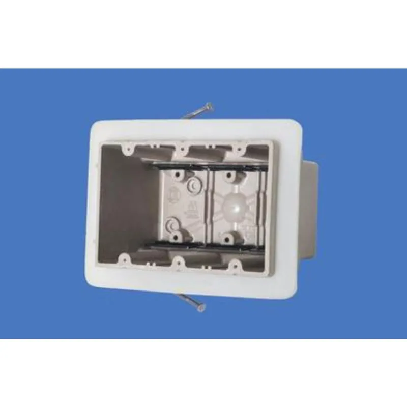 Switch/Outlet Box, 3-Gang, Depth: 3-5/8", Nail-On, Non-Metallic