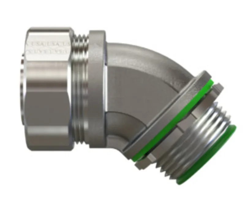 Liquidtight Connector, 45 Degree, 1" Diameter, Steel With Zinc Finish