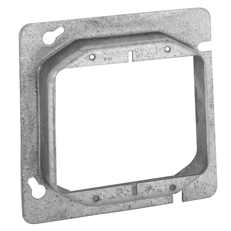 4-11/16" Square Cover, 2-Device, Mud Ring, 3/4" Raised, Drawn