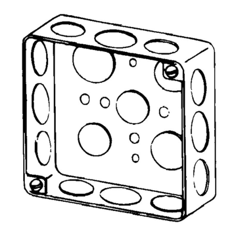 4" Square Box, Drawn, 1-1/2" Depth, 1/2 and 3/4" Knockouts, Steel