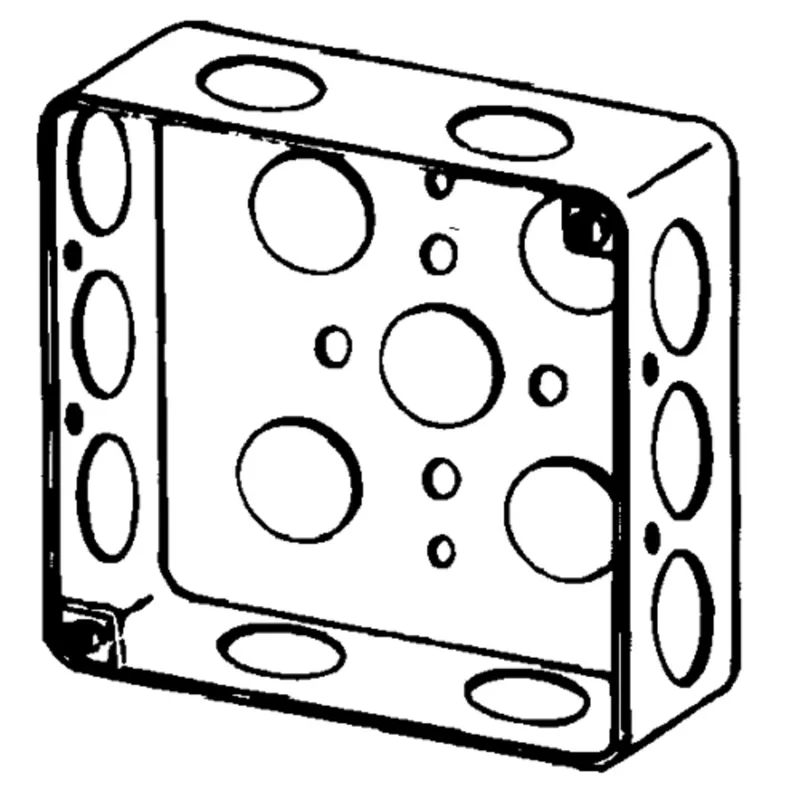 4" Square Box, Drawn, 1-1/4" Depth, 1/2" Knockouts, Steel