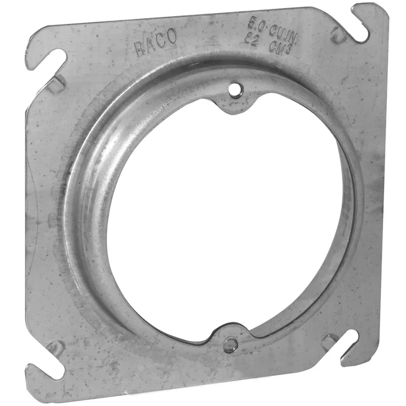 4" Square Fixture Cover, Mud Ring, 1-1/4" Raised, Drawn, Metallic