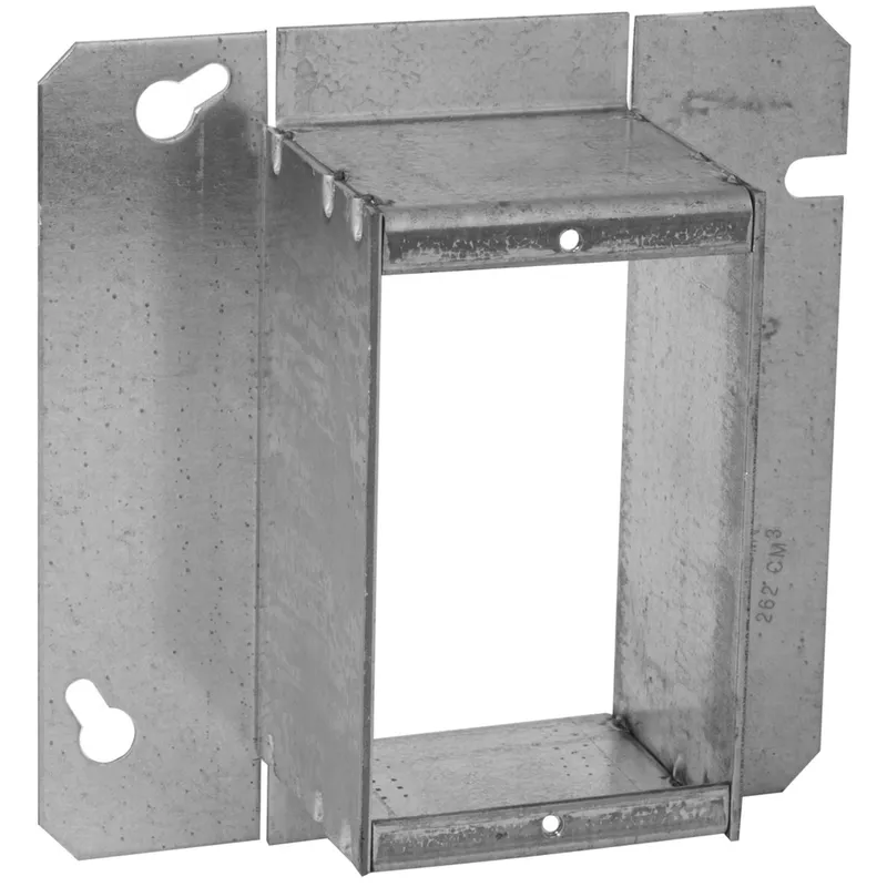 4" Square Cover, 1-Device, Mud Ring, 2" Raised, Welded, Metallic