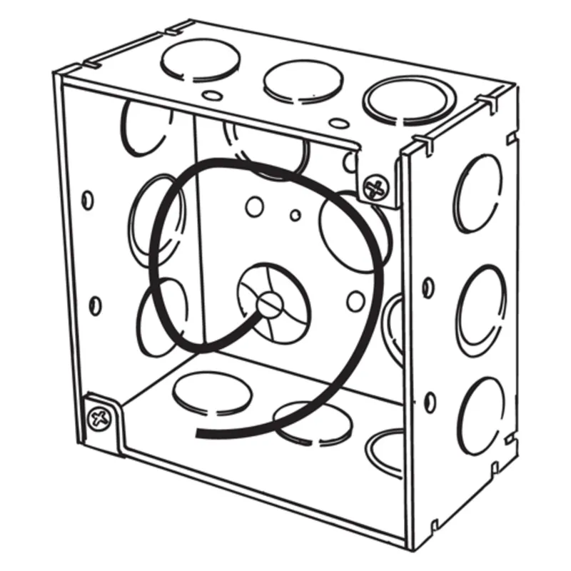 4" Square Box, Welded, 2-1/8" Depth, 1/2" Knockouts, Steel