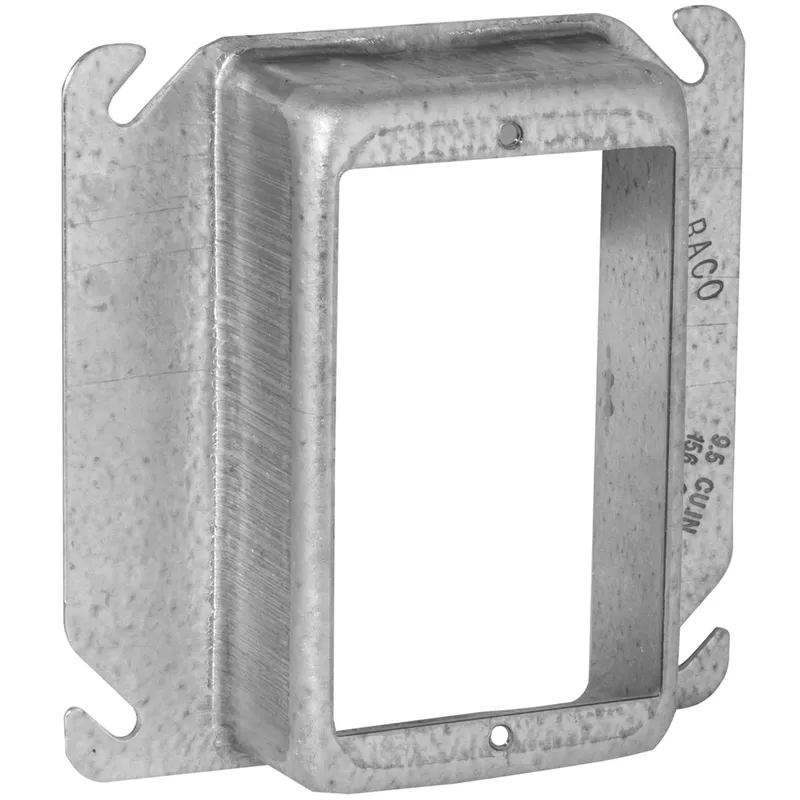 4" Square Cover, 1-Device, Mud Ring, 3/4" Raised, Drawn, Metallic