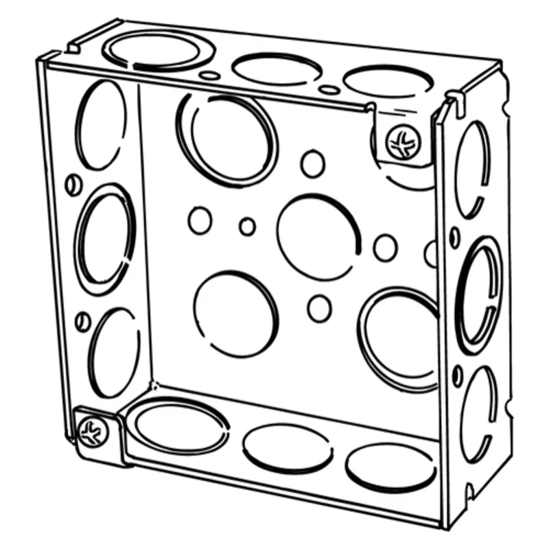 4" Square Box, Welded, 1-1/2" Depth, 1/2" Knockouts, Steel