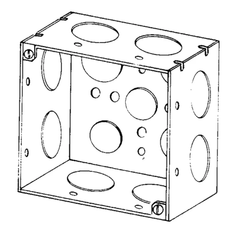 4" Square Box, Welded, 2-1/8" Depth, 1/2, 3/4 and 1" Knockouts, Steel