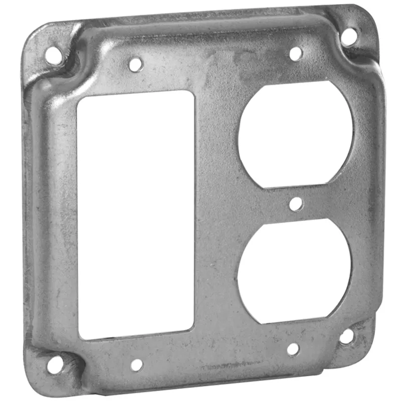 4" Square Exposed Work Cover, (1) Duplex Receptacle, (1) Decorator/GFCI