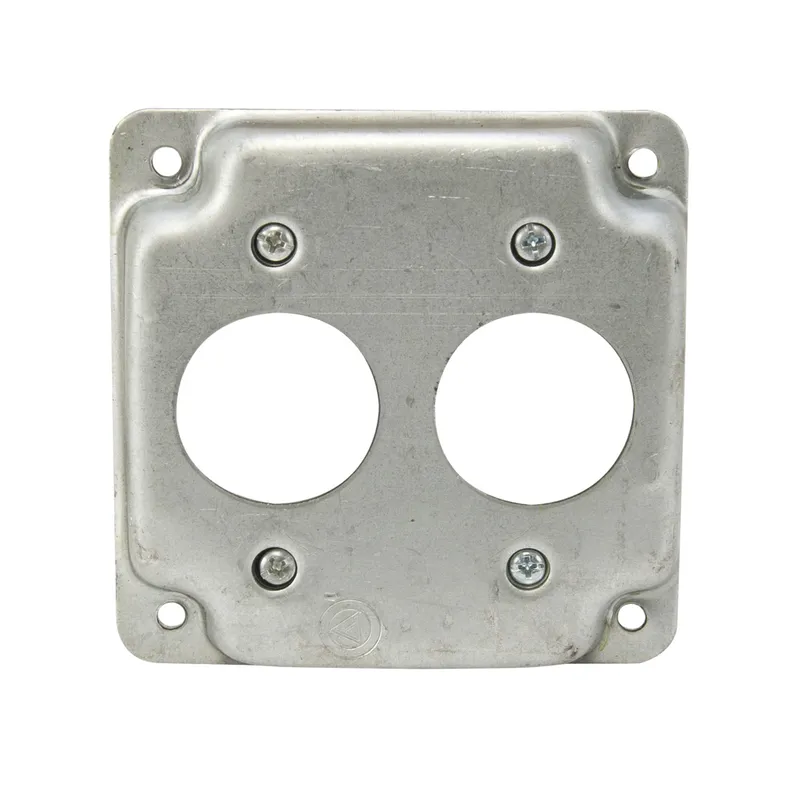 4" Square Exposed Work Cover, (2) Single Receptacles, 1/2" Raised