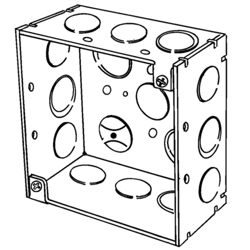 4" Square Box, Welded, 2-1/8" Depth, 1/2" Knockouts, Steel