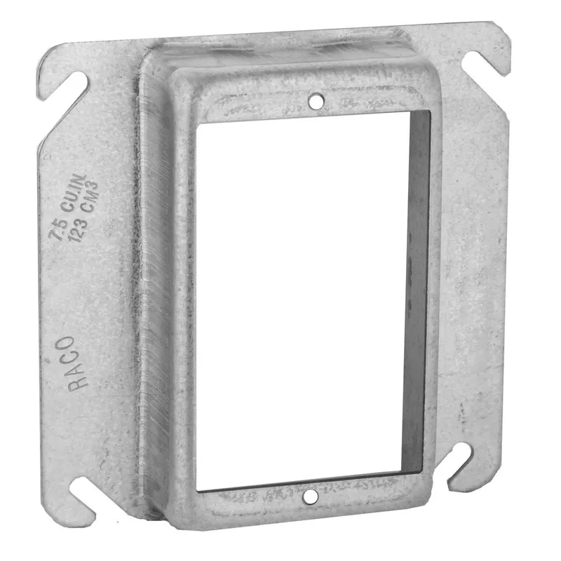 4" Square Cover, 1-Device, Mud Ring, 1" Raised, Drawn, Metallic