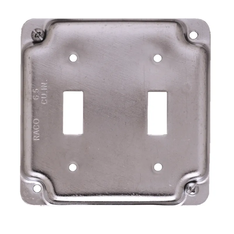 4" Square Exposed Work Cover, (2) Toggle Switch, 1/2" Raised, Steel
