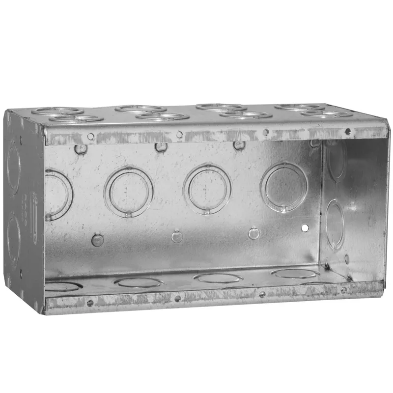 Masonry Box, 4-Gang, 3-1/2" Deep, 1/2 " & 3/4" KOs, Metallic