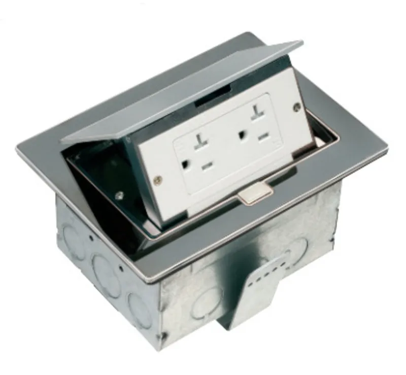Countertop Box, Pop-Up Type, 20A Duplex Receptacle, Stainless Steel/Black Finish