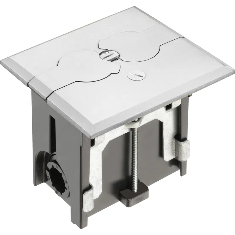 Rectangular Floor Box Assembly, Adjustable, Depth: 2", Nickel Plated