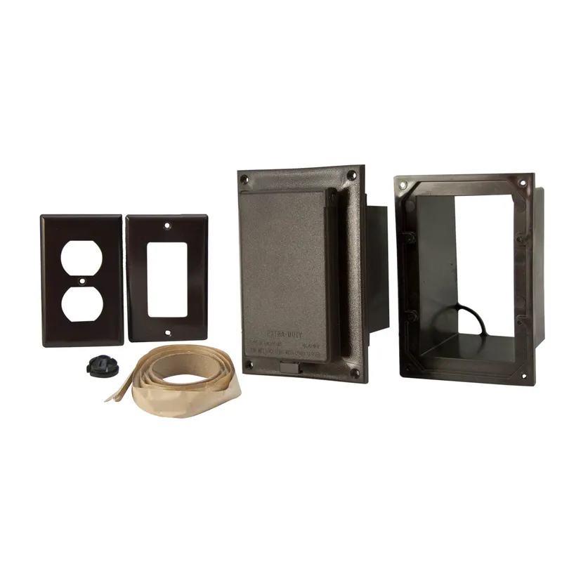 Weatherproof-In-Use Box, 1-Gang, Recessed, Vertical, Metallic, Brown Cover