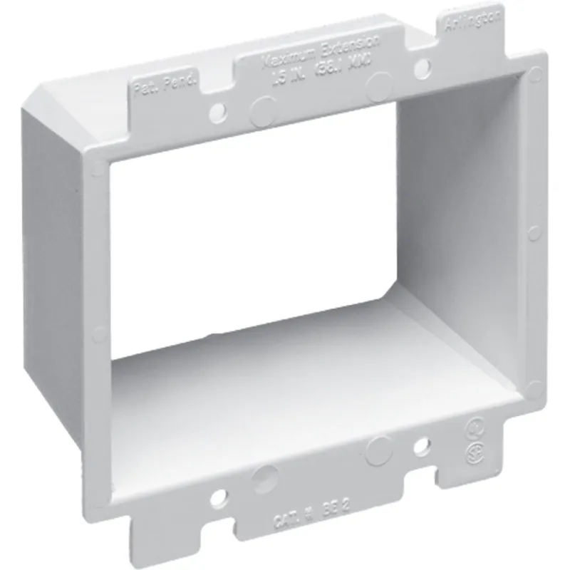 Box Extender, 2-Gang, Depth: 1-1/2", White, Non-Metallic