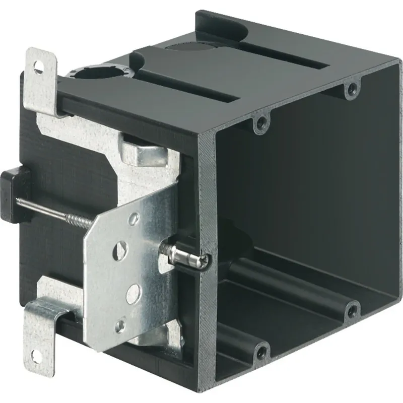 Switch/Outlet Box, 2-Gang, Depth: 3.875", Adjustable, Non-Metallic