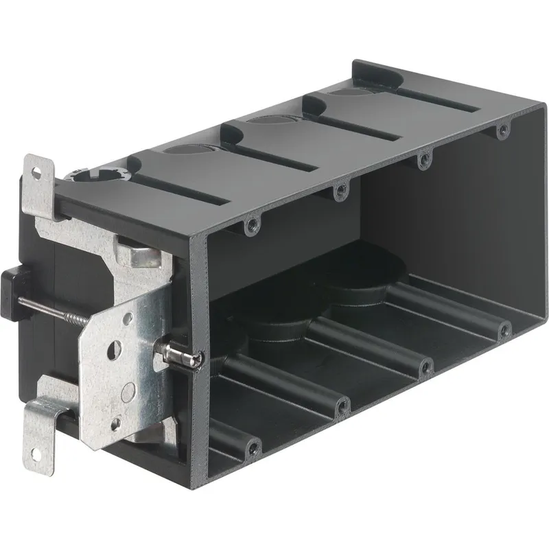 Switch/Outlet Box, 4-Gang, Adjustable, Depth: 3-9/16"