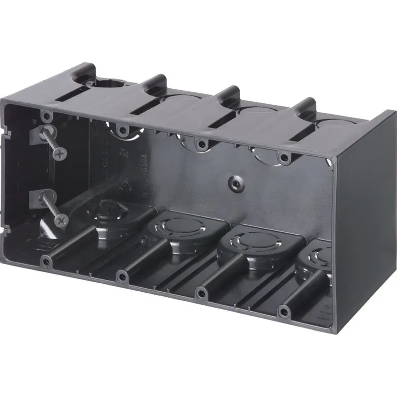 Switch/Outlet Box, 4-Gang, 3-1/2" Deep, New/Old Work, Non-Metallic
