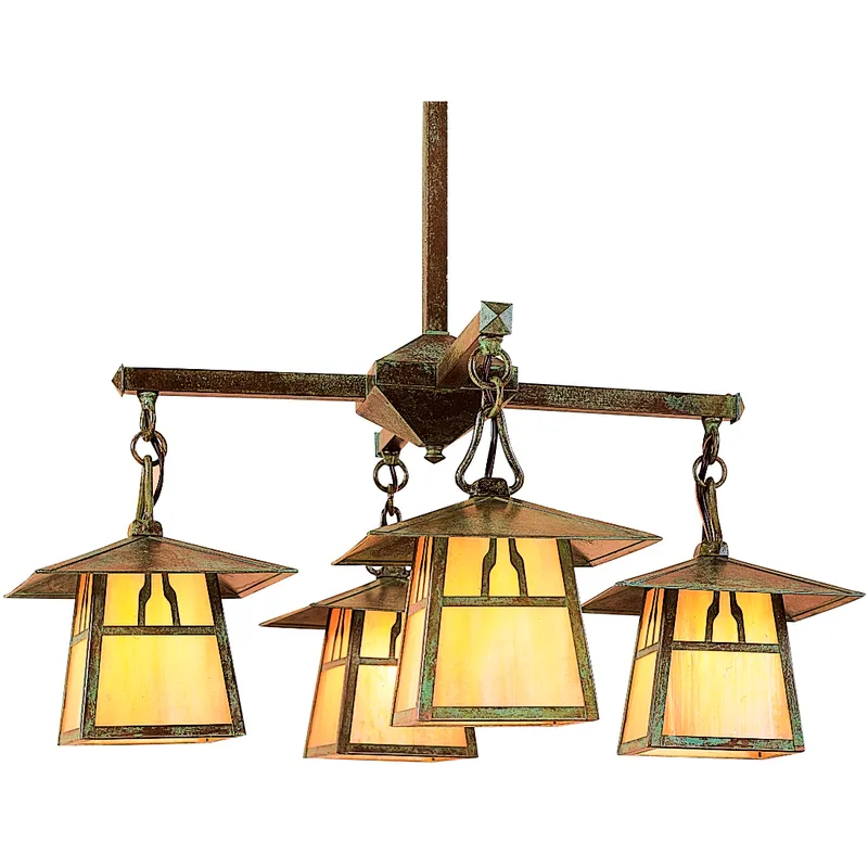 Carmel 4 Light 26.5 inch Antique Brass Chandelier Ceiling Light in Tan, Bungalow Overlay
