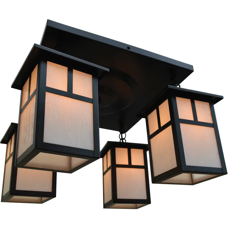 Mission 4 Light 18 inch Antique Brass Flush Mount Ceiling Light in White Opalescent, T-Bar Overlay