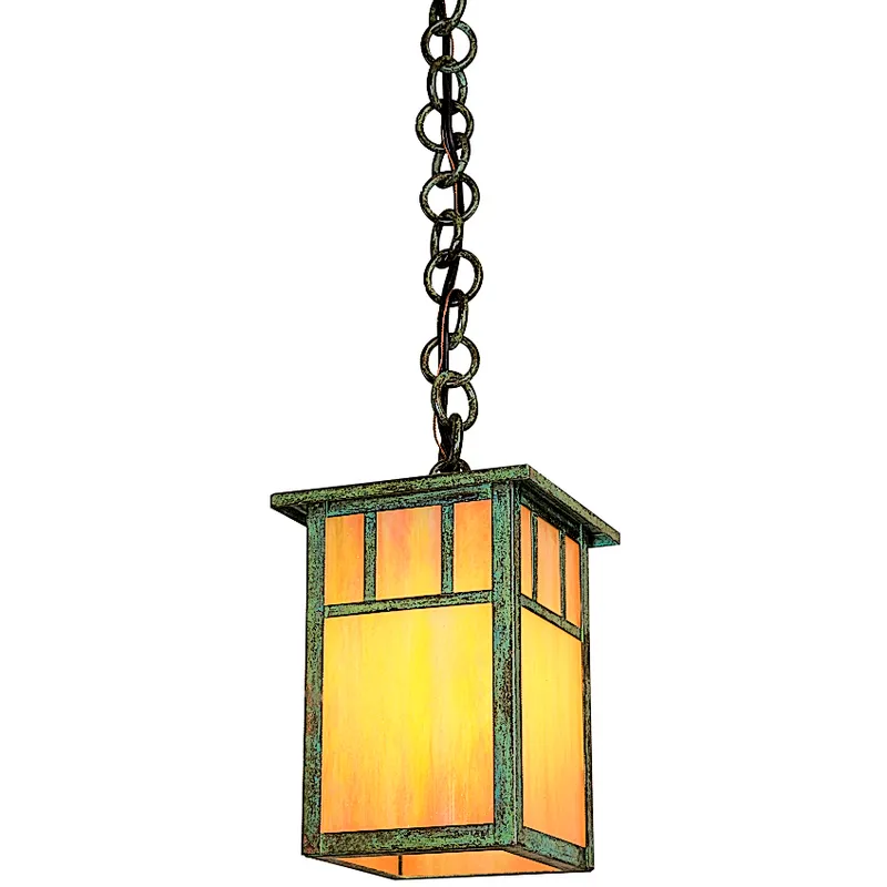 Huntington 1 Light 5 inch Antique Copper Pendant Ceiling Light in Amber Mica, Double T-Bar Overlay