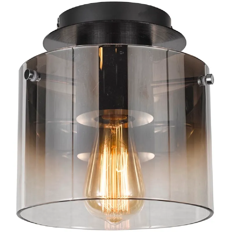 Henley LED 8 inch Satin Black and Smoke Glass Flush Mount Ceiling Light