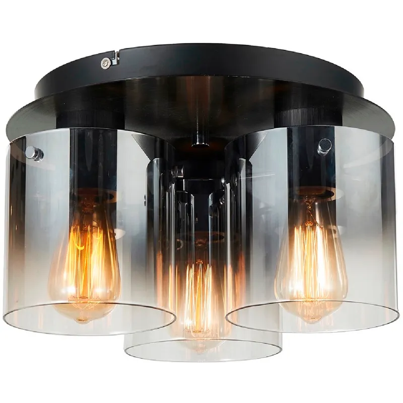 Henley LED 13.5 inch Satin Black and Smoke Glass Flush Mount Ceiling Light