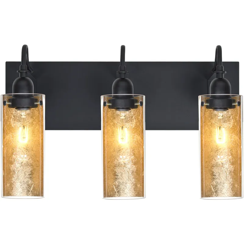 Duke 3 Light 20 inch Black Vanity Lighting Wall Light in Gold Foil Glass